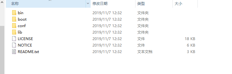 Maven 解压后目录：bin、boot、conf、lib、LICENSE、NOTICE、README