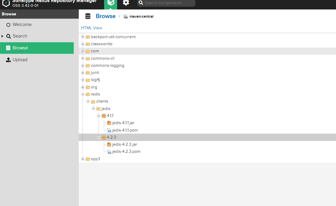 Nexus Browse 中 maven-central 仓库缓存的依赖目录树