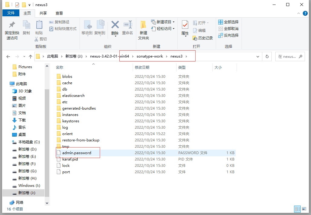 Nexus 数据目录中的 admin.password、karraf.pid、lock、port 等文件