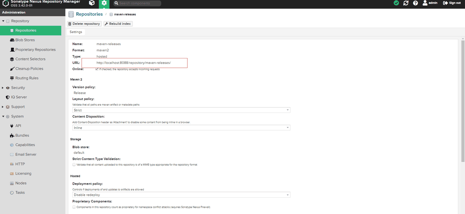 maven-releases 私有仓库设置，URL 处被红框标注
